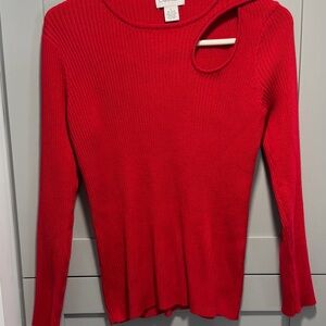 Red Carmen Internationwomen's Cutout Sweater Made of A Rayon and Nylon Blend. L